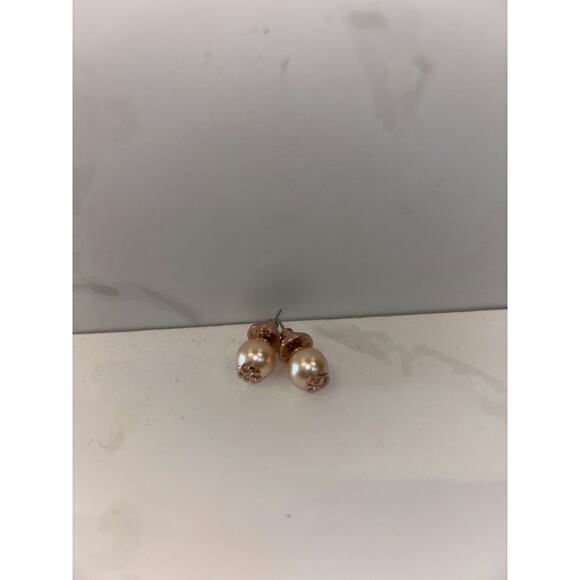Tory Burch Pearl Stud Earrings with Logo Detail - Excellent Condition - Picture 1 of 2